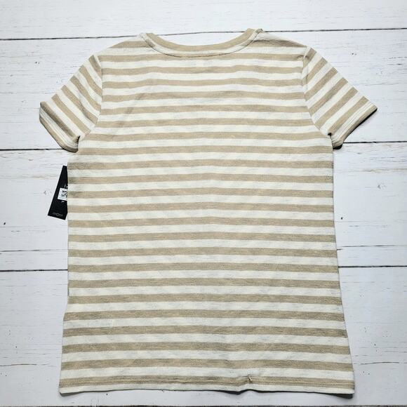 Liverpool Chevron Crewneck Tee Shirt Short Sleeve Top Stripe Beige White Small - Picture 4 of 8